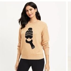 NWT Lou & Grey Crew-neck Sweater with Sunglassed Skier Pompom Scarf - XL